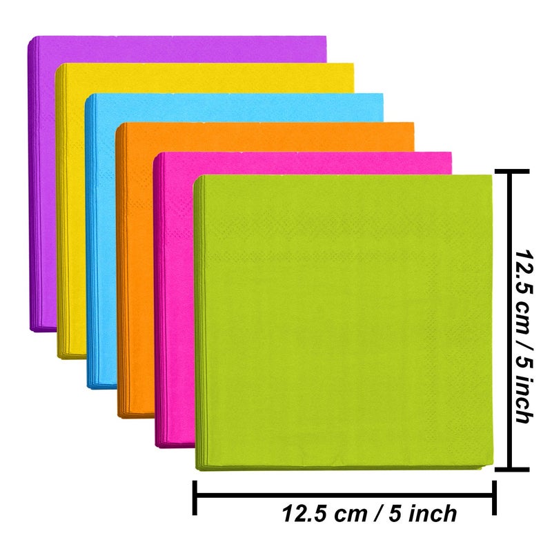 Resinta 120 Pieces Cocktail Napkin Neon Napkins Beverage Luncheon Paper Napkins 2 Ply for Party Favors, 6 Colors - Image 2